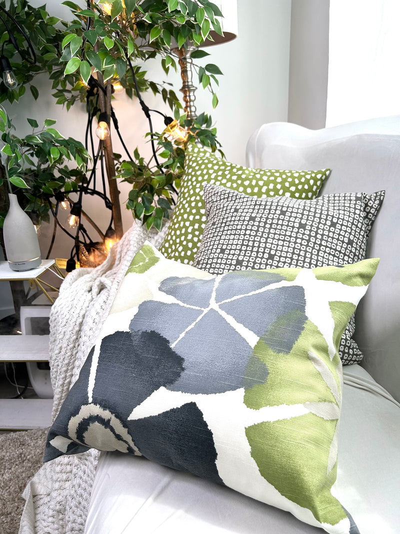 Daisy Abstract Green Grey 3 Cushions