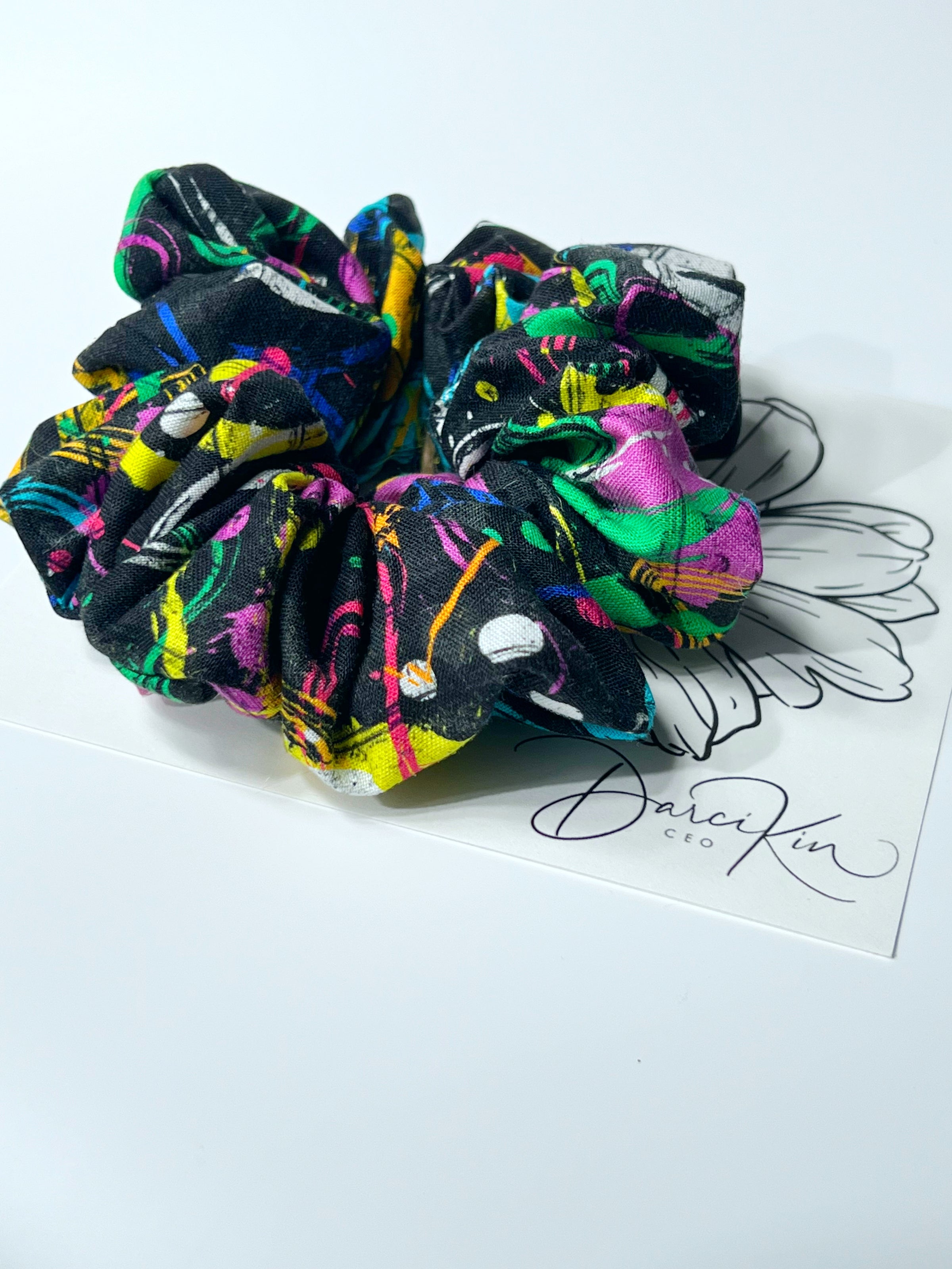 Black Abstract heart Scrunchie